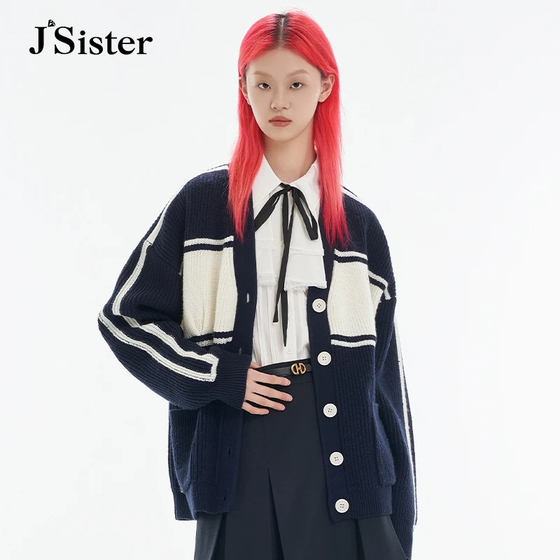 jsister秋季新款针织衫 JS女装时尚简约学院风开衫