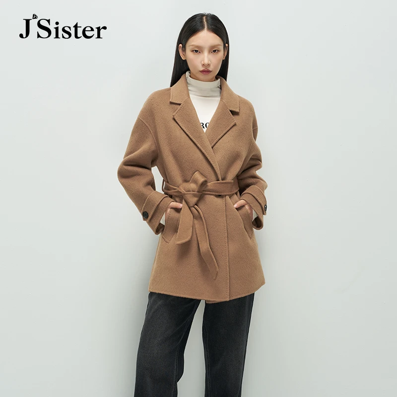 jsister冬季新款毛呢外套 JS女装时尚简约休闲百搭短款大衣