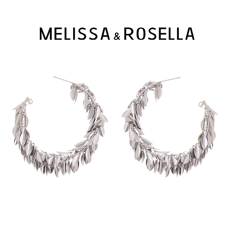 MELISSA&ROSELLA 铜合金耳饰 叶子流苏气质小众欧美轻奢耳圈手工