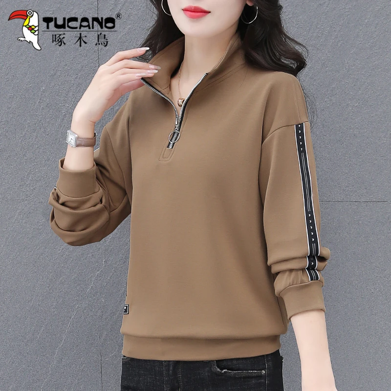 【官方】啄木鸟休闲长袖卫衣女士秋季2025年新款时尚百搭减龄上衣