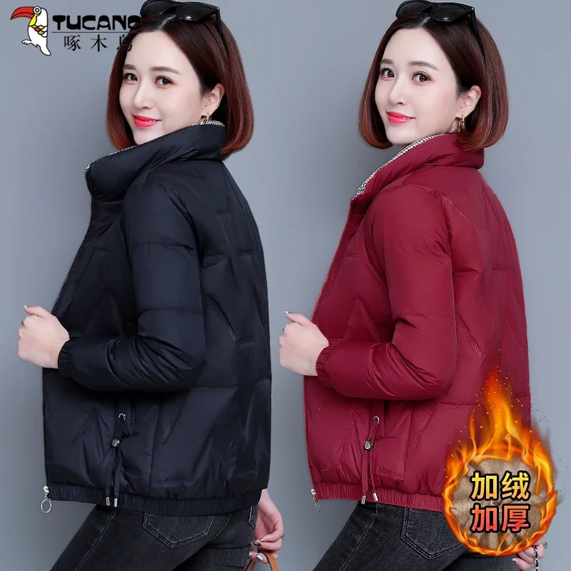 【官方正品】啄木鸟加绒棉服女冬季2025年新款加厚保暖宽松棉衣外套