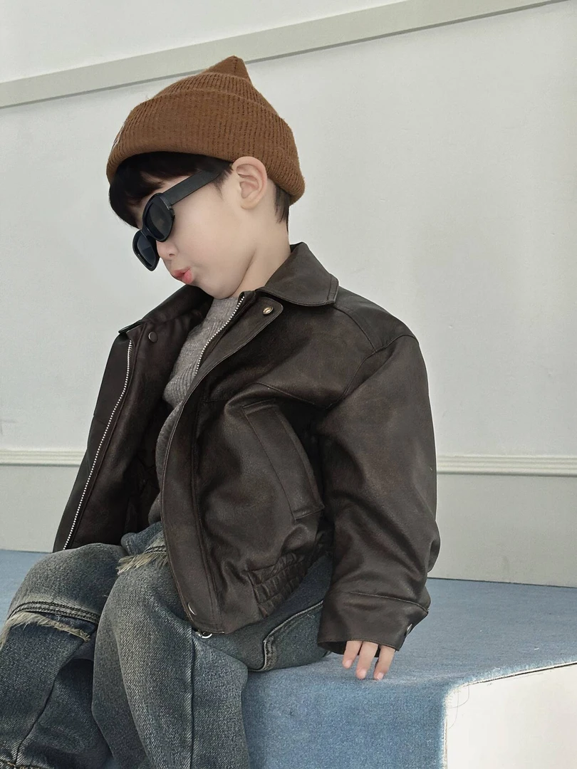 清仓【双版本皮衣】高货~限量超帅擦色皮衣外套夹克茶棕色经典时髦