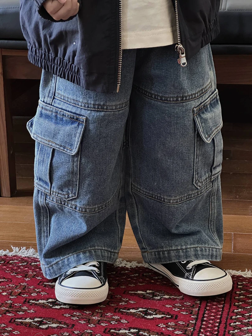 现货【工装牛仔裤】韩版童装秋款直筒阔腿宽松柔软百搭酷帅CK579