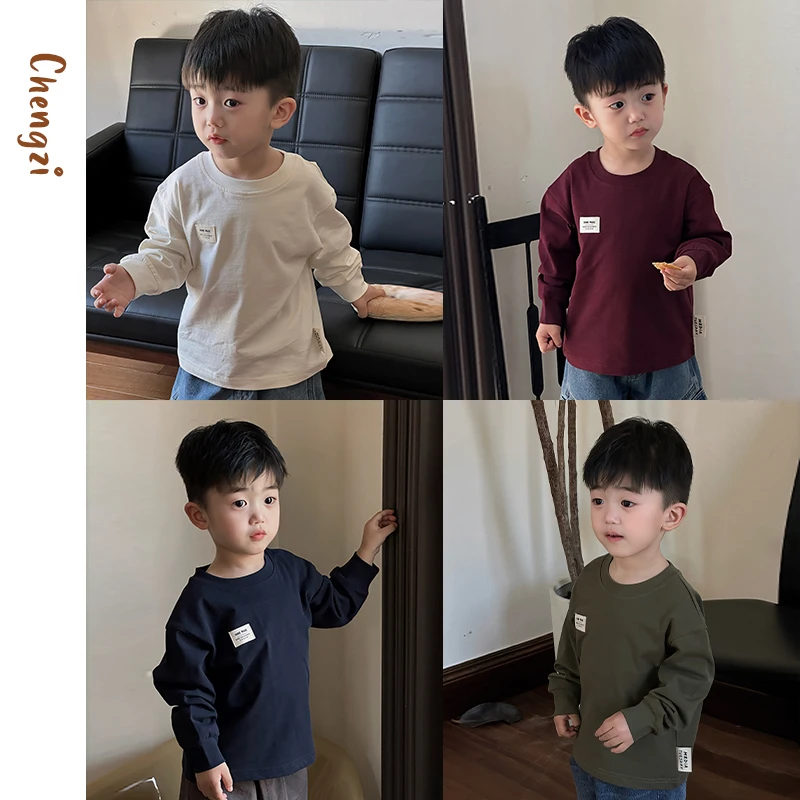 清仓【万能打底】竹节纯棉日系童装多色经典T恤休闲长袖百搭CZ4Q04