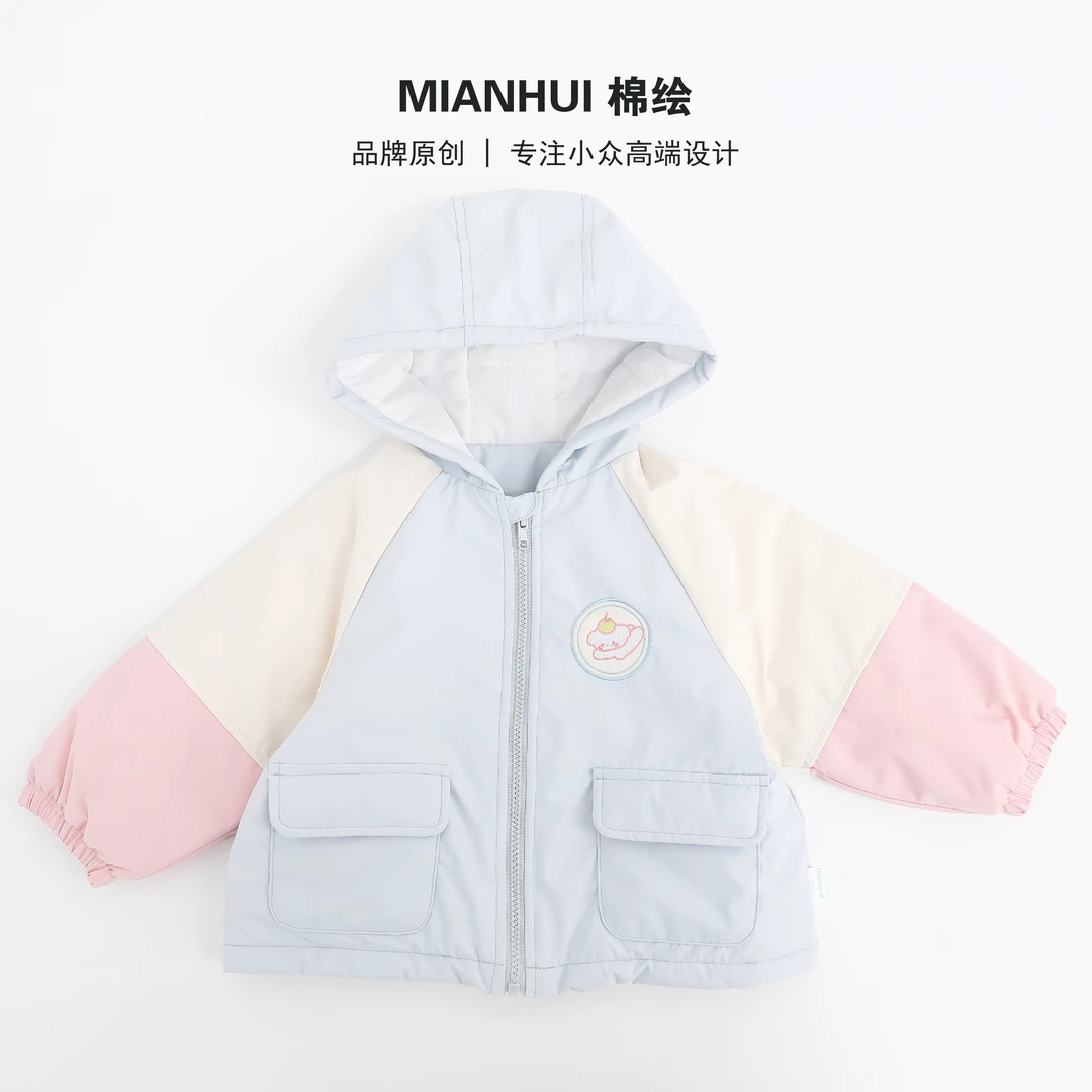 【音乐公主】品牌童装秋冬设计师款蓝白拼色连帽棉服外套34426005