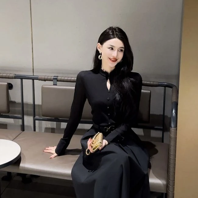 GIRDEAR/哥弟「梦芳华」新中式长袖显瘦弹力纱网衬衫女1301057