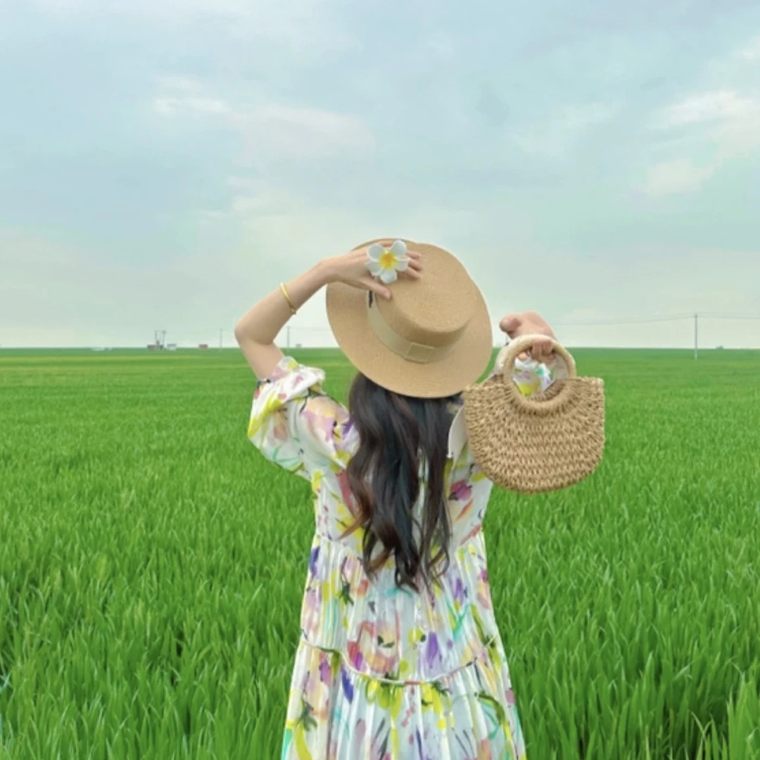 GIRDEAR/哥弟「午后花园」多巴胺度假风水墨画印花连衣裙1500457
