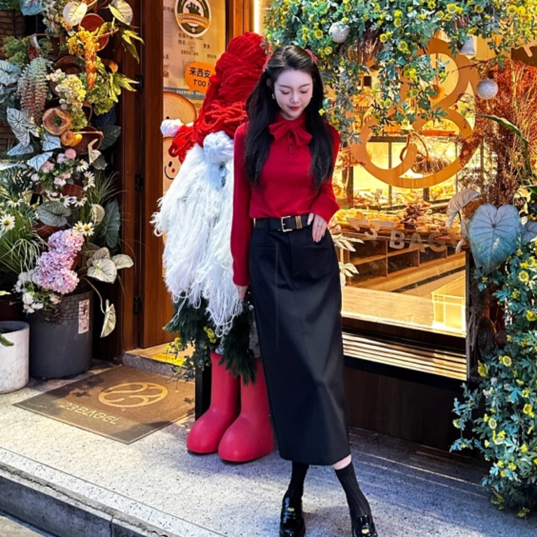 GIRDEAR/哥弟「庄园风华」新款气质高腰双口袋长款半身包裙1200369