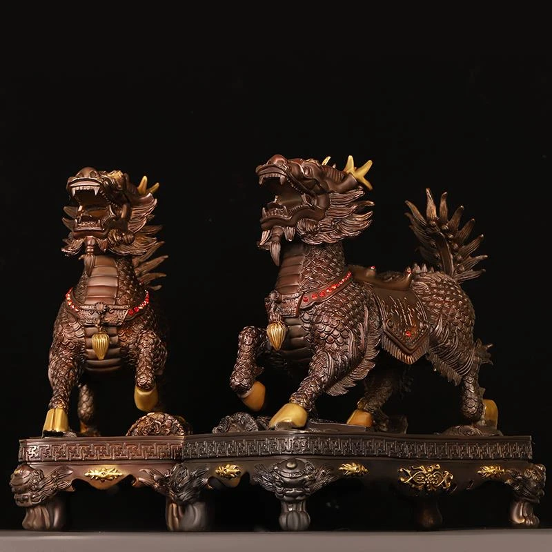 铜麒麟摆件纯铜八宝麒麟祥瑞麒麟客厅公司桌面装饰大号火麒麟瑞兽