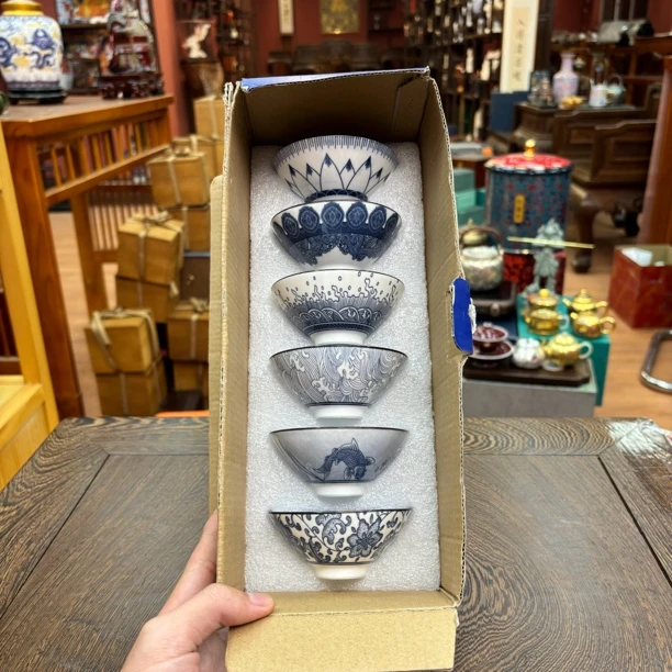 【闪购商品】青花斗笠六杯茶杯杯盏03Z02