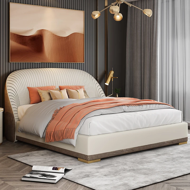 恒登意式轻奢贝壳真皮床 主卧皮床 大户型双人床设计师样板房家具