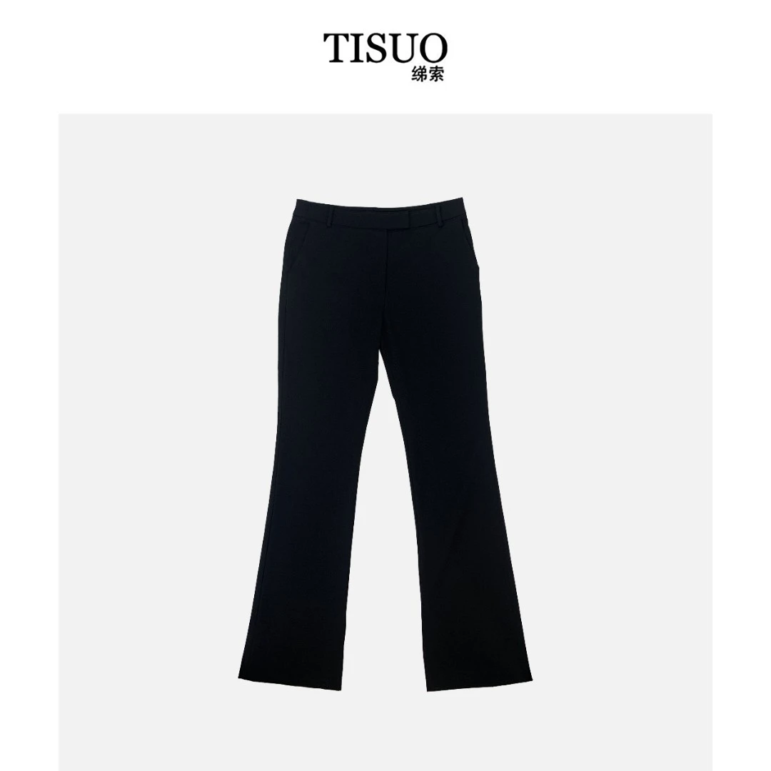TISUO/绨索设计师款微喇叭休闲长裤女士打底黑色 TS303515