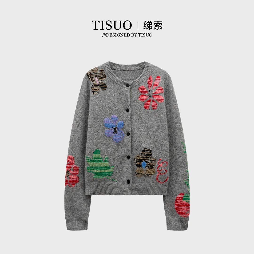 TISUO/绨索TS811032“花绣”重工手绣圆领羊毛针织衫