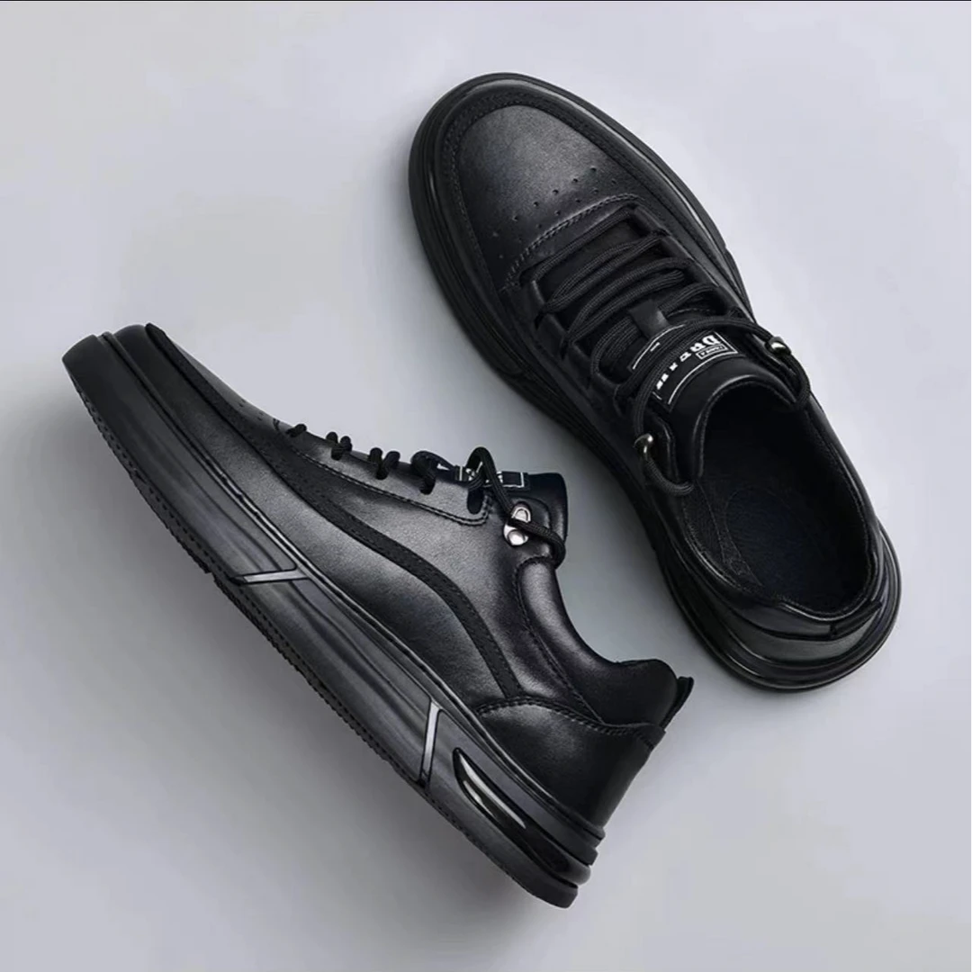 2024秋冬季男鞋真皮休闲韩版百搭潮流皮鞋黑色防滑软底透气舒适