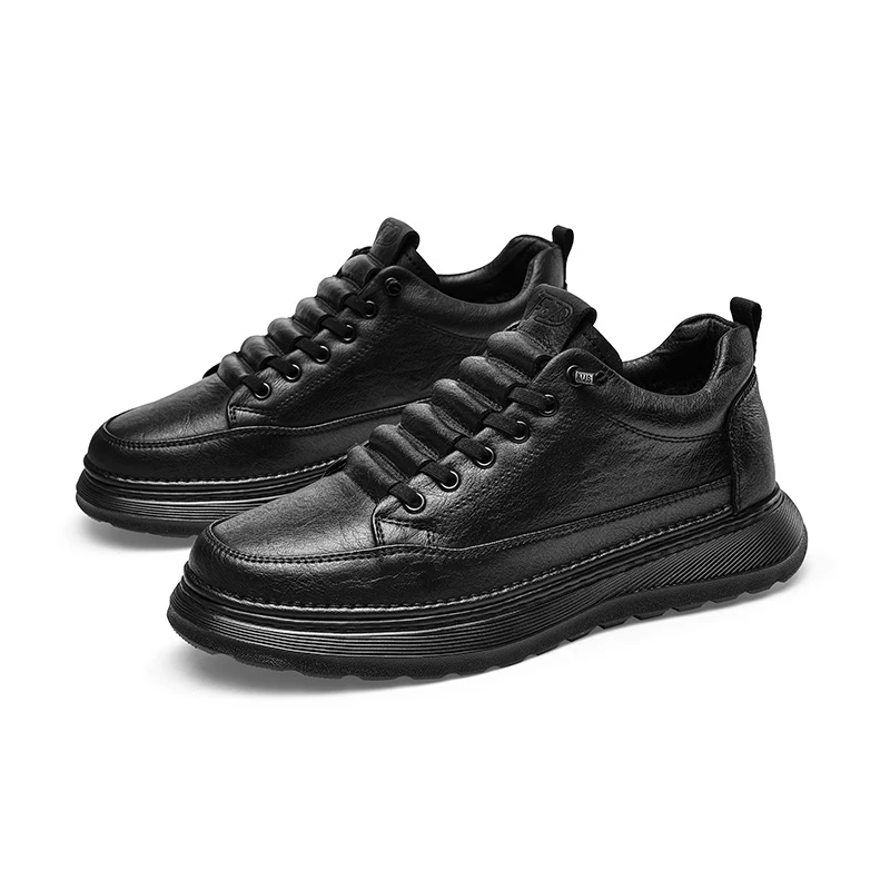 休闲皮鞋男冬季新款真皮增高保暖加绒加厚韩版跑步鞋防滑软底轻便