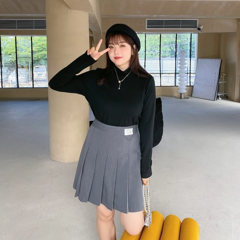 大码胖妹妹遮胯短裙2022秋装A字百褶修身显瘦高腰半身裙ADBQ0035