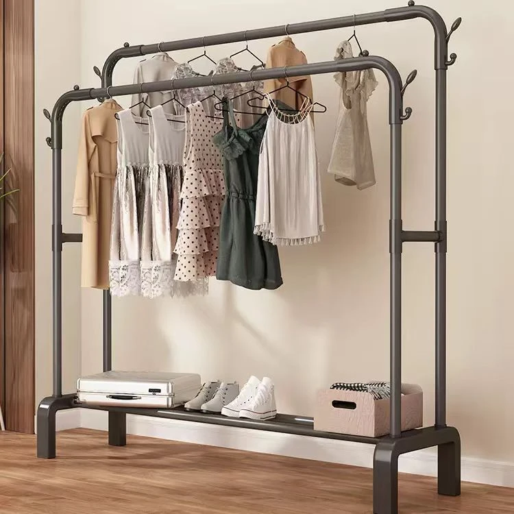 落地晾衣架家用简易衣帽架室内阳台晒衣服架子挂衣架晒衣架双杆