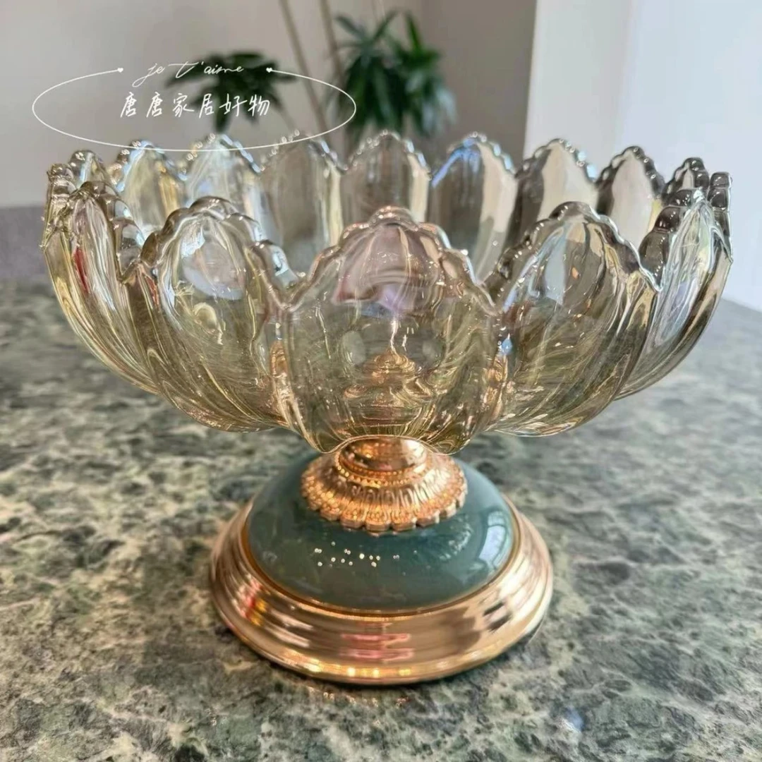 超大水晶玻璃果盘冰裂纹陶瓷摆件果篓直径25㎝新品网红大容量