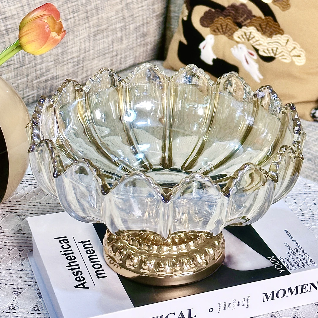 原创钻石合金水晶玻璃家用果盘凤尾造型高级超大容量水果盘实用