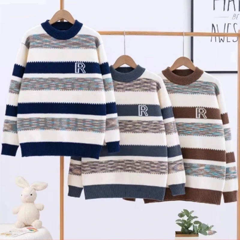 138-三个小盆友加厚保暖毛衣中大童套头打底衫百搭圆领秋冬新款