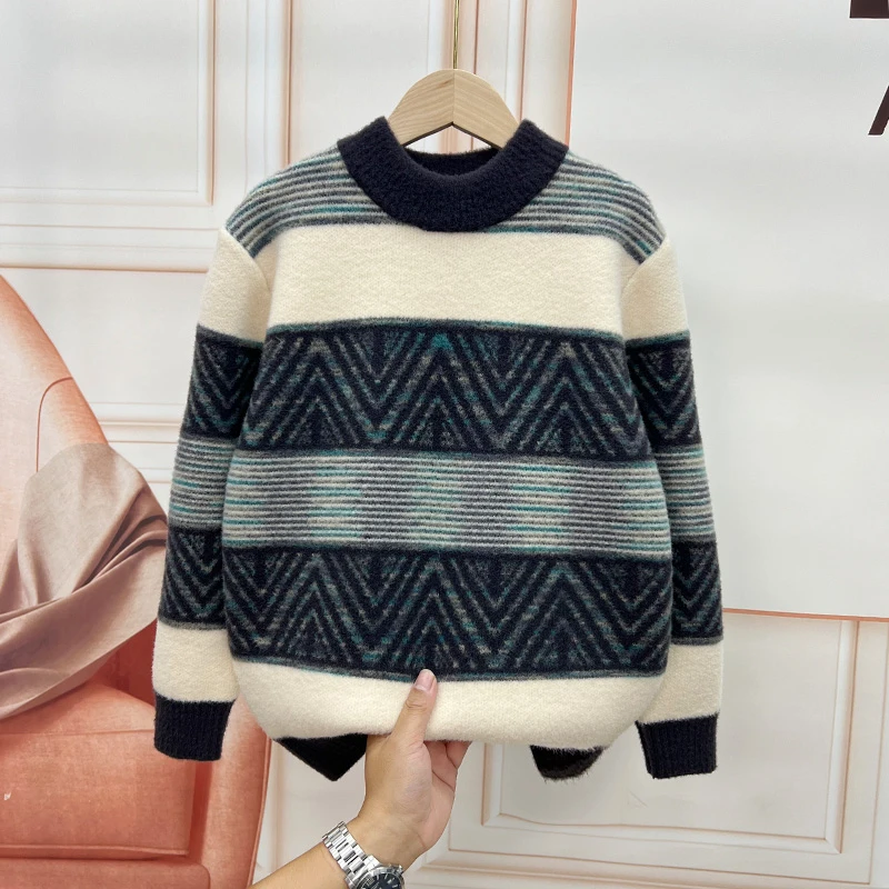 儿童保暖毛衣秋冬中大童儿童男童时尚洋气加厚套头百搭新款针织衫