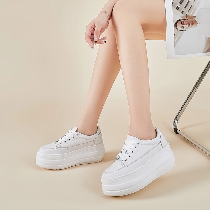 松糕鞋女增高厚底小白鞋33码单鞋不累脚8厘米真皮镂空透气休闲鞋