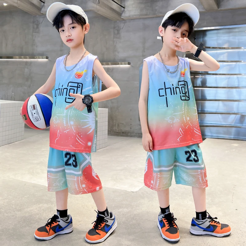 小学生男童夏装新款篮球服运动薄款中大童男孩无袖帅气夏季套装