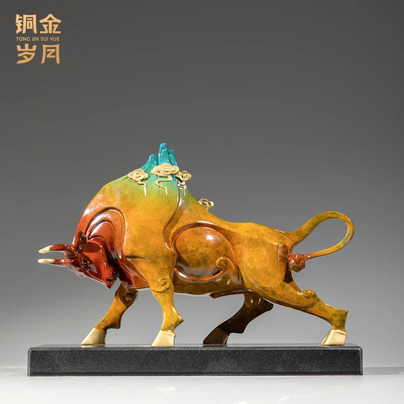 铜金岁月《开山立业牛》精品黄铜摆件 老板办公室牛摆件生肖牛摆设