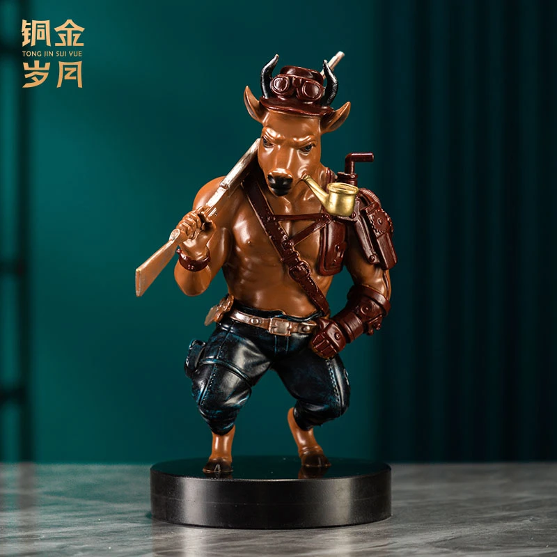 铜金岁月《朋克牛》创意朋克风西部牛仔精品黄铜摆件家居桌面牛摆件