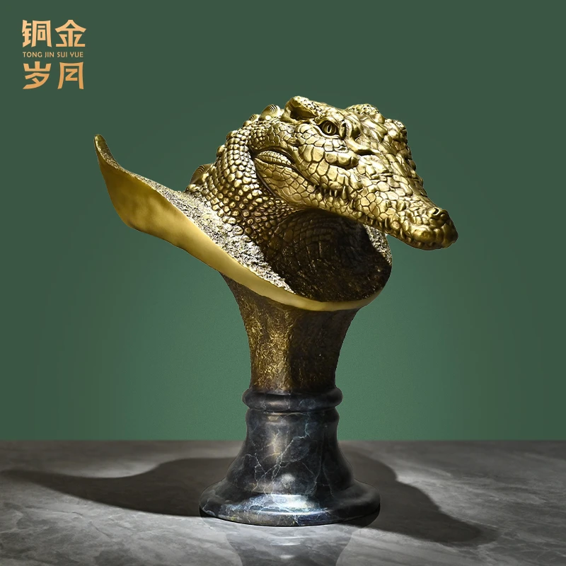 铜金岁月《大鳄》精品黄铜摆件创意鳄鱼铜摆件家居装饰品铜工艺品