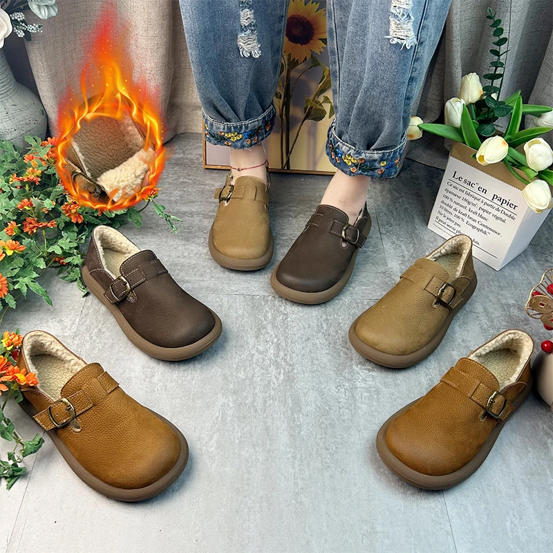 2025新款冬季百搭休闲厚底复古软底女鞋阔腿裤必备鞋020-93加绒