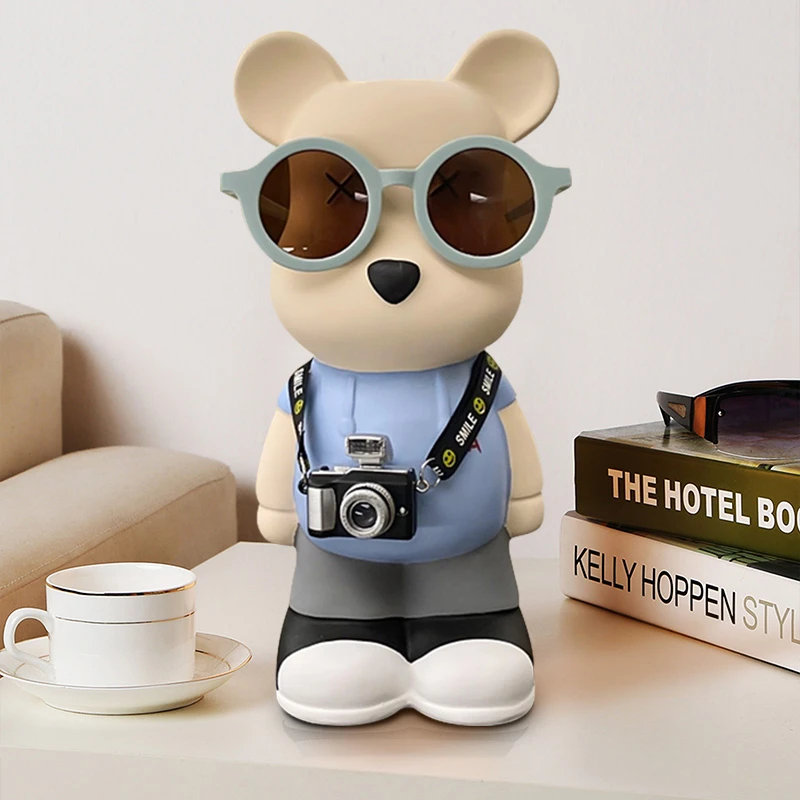 瓷熊存钱罐客厅摆件电视柜桌面玄关现代装饰品相机熊