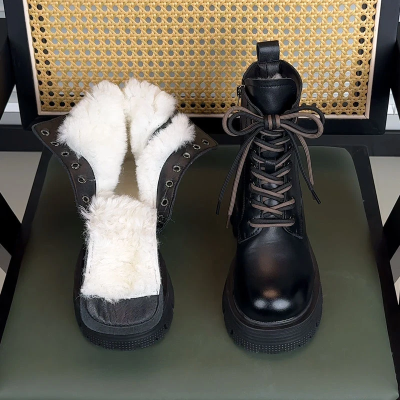 马丁靴女厚底2025冬季加绒加厚皮毛一体东北抗寒保暖百搭防滑棉靴