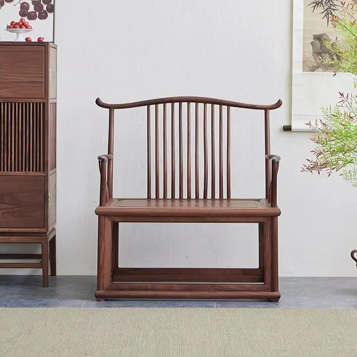 新中式主人椅北美黑胡桃木大宽椅老榆木扶手椅官帽椅原木禅椅茶椅