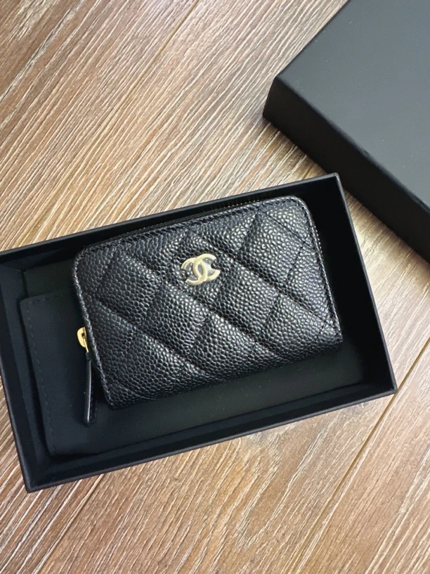 未使用 Chanel/香奈儿 黑金卡包拉链小号