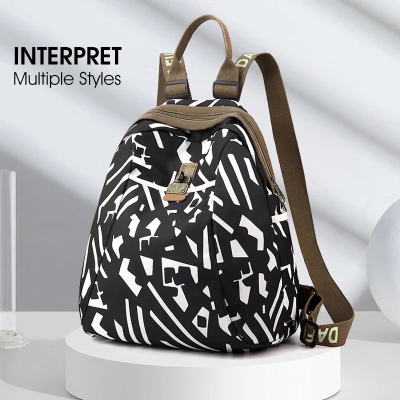 菲诗尼潮牌印花大容量双肩包新款时尚休闲牛津布女士背包旅行书包