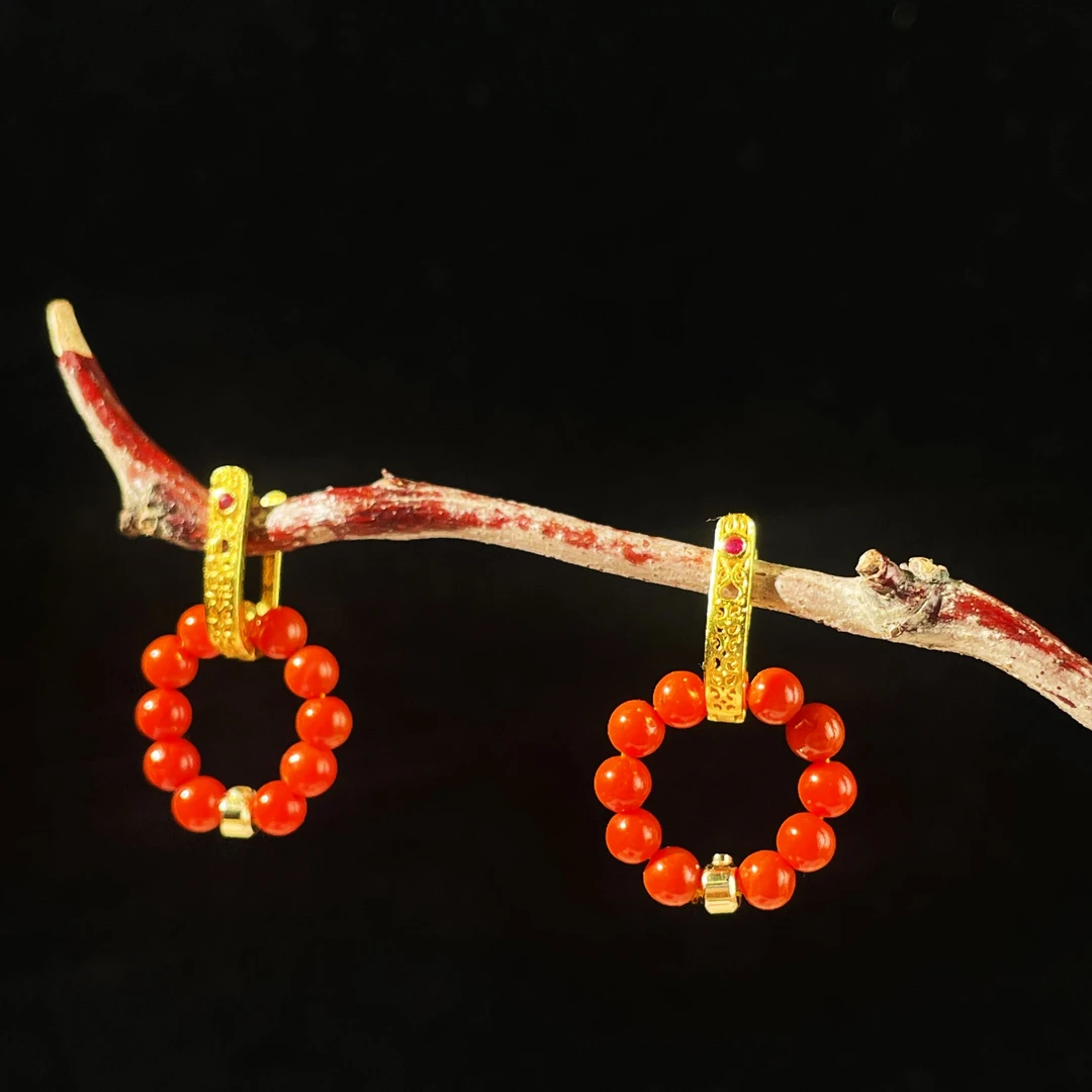 【云上雅岚】C9992-S925南红耳圈-3.5mm多样性发一件