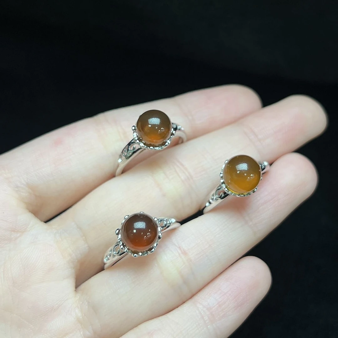 【小宝珠宝】12 T4426-S925银镶嵌琥珀戒指-多样性发一件-8mm