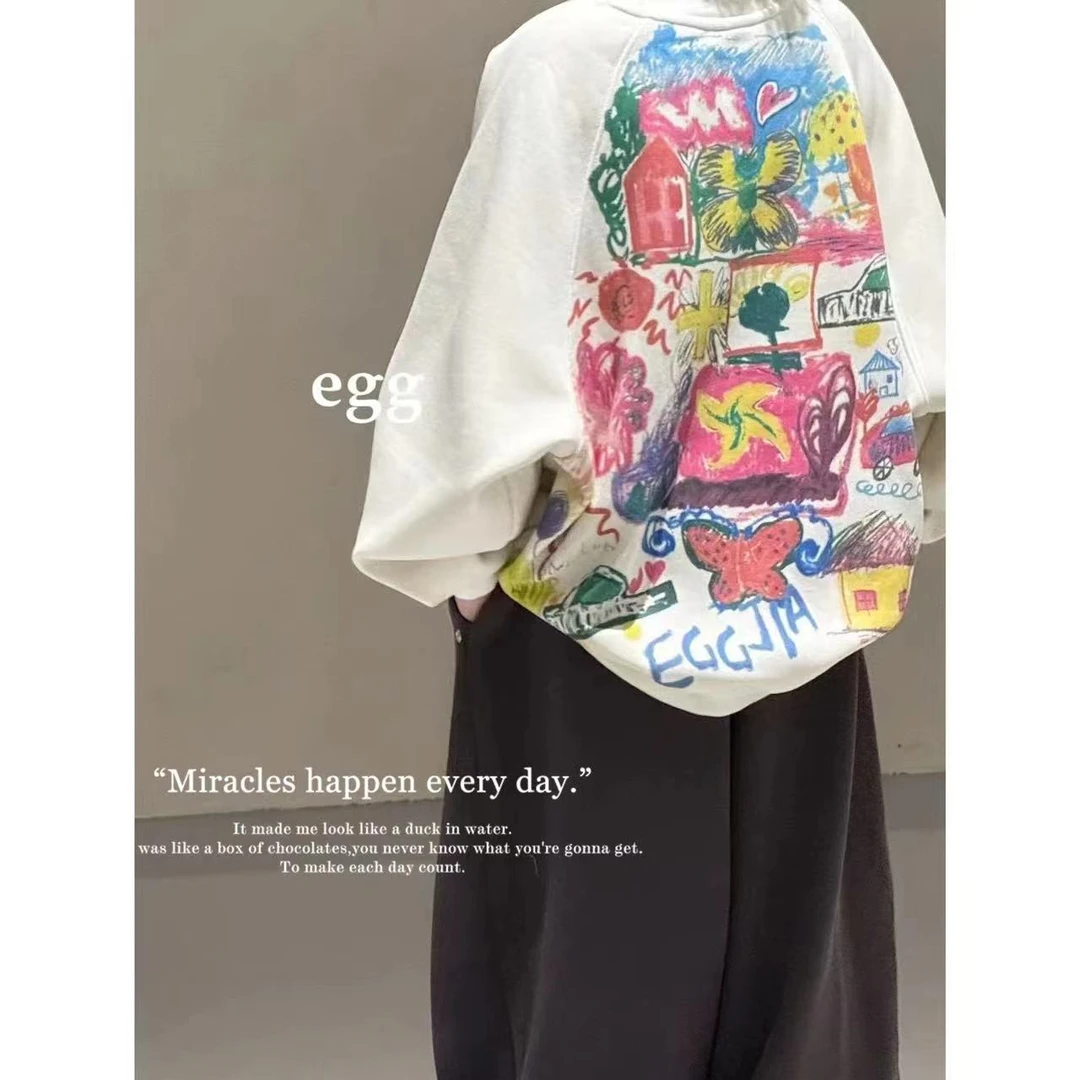 K1262涂鸦加绒韩系长袖卫衣