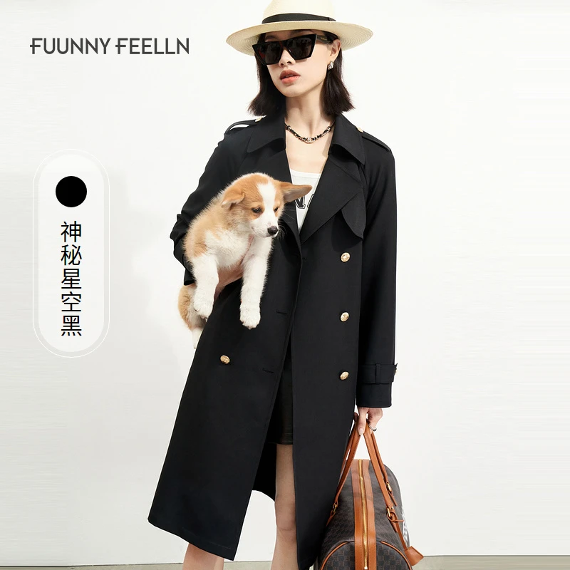 商场同款FF||仿佛秋冬黑色风衣外套女中长款简约纯色FJ00207