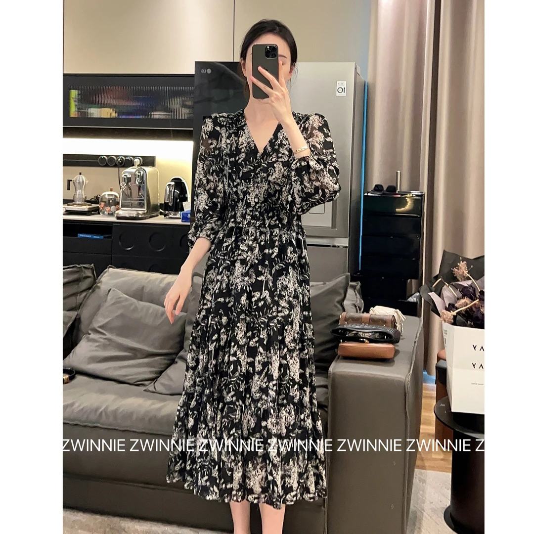 Zwinnie/詹维尼【黑色碎花裙】轻奢碎花连衣裙搭配衬衫WKF202301