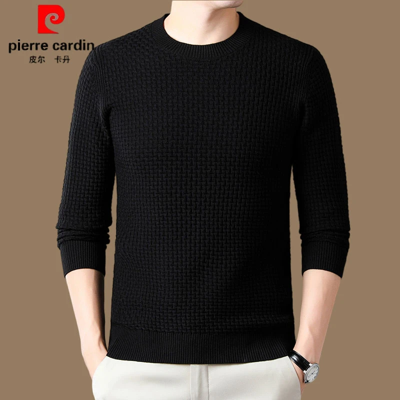 皮尔卡丹男士羊毛衫秋冬休闲圆领加厚保暖纯色长袖宽松针织衫毛衣