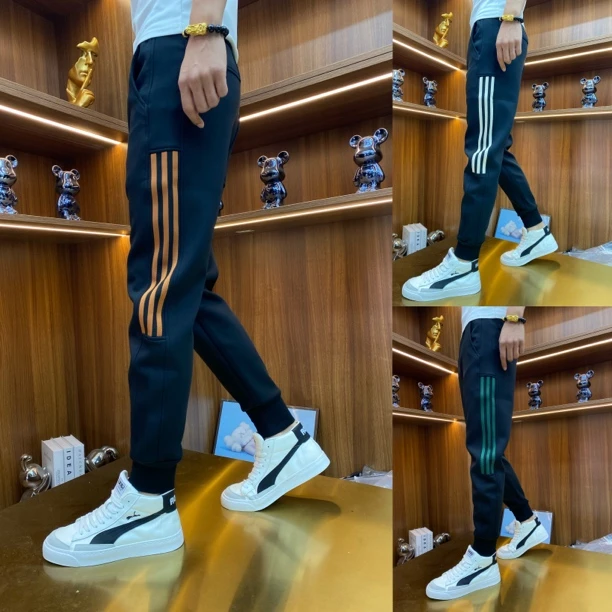 2024新款条纹运动裤男秋冬加厚款卫裤弹力小脚裤潮流百搭休闲裤95