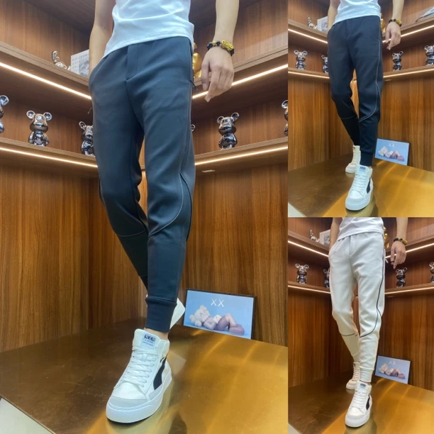 秋冬季新款男士修身百搭加绒加厚束脚休闲裤潮流小脚裤609