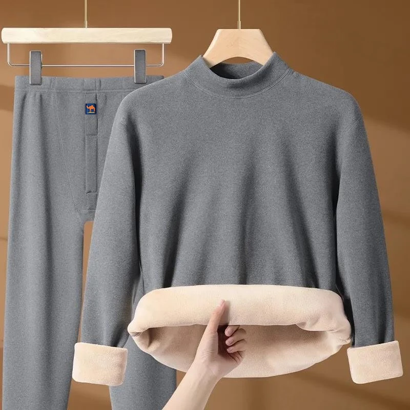 中高领保暖内衣加绒加厚男士秋衣秋裤套装发热打底内穿防寒秋冬季