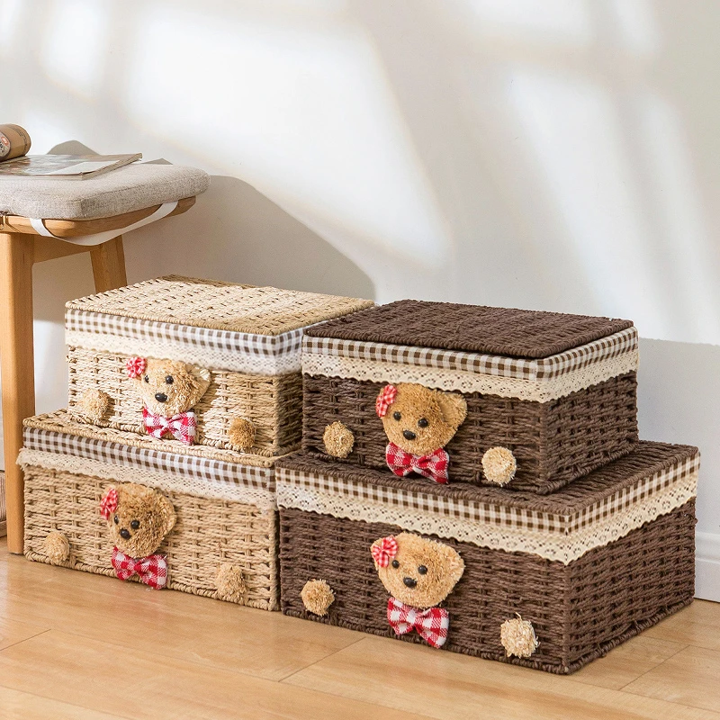 收纳箱家用玩具衣服化妆品整理箱带盖防尘收纳盒大容量编织储物箱