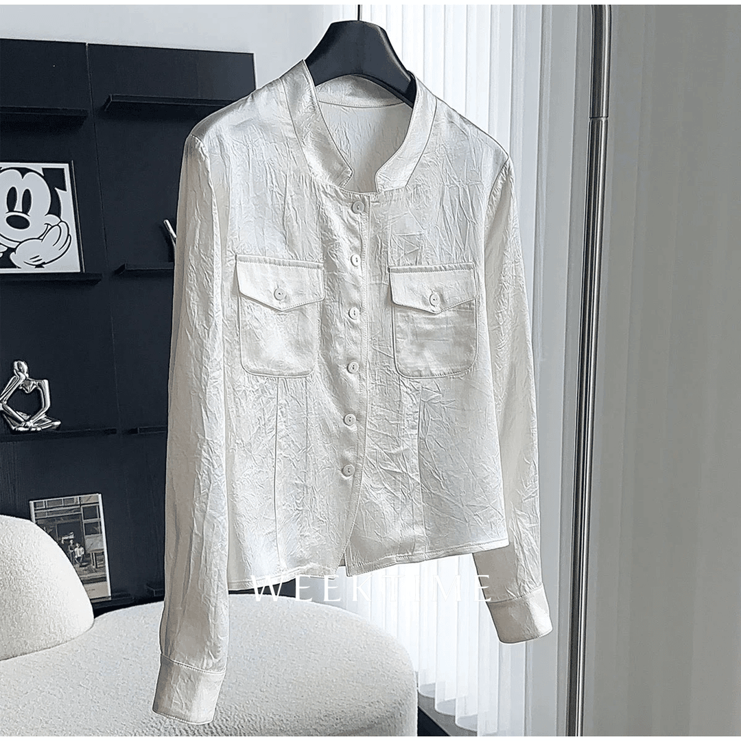 【月光女神】高端显瘦自然立体褶皱醋酸衬衫 时尚衬衣