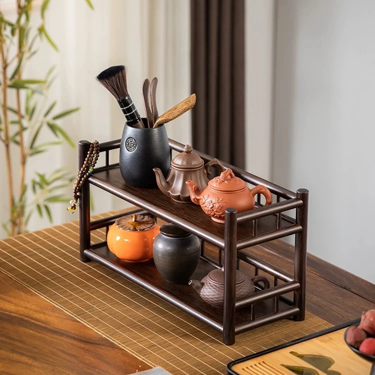 桌面茶杯架茶台壶架子茶室茶具收纳摆件置物架中式古味茶棚博古架