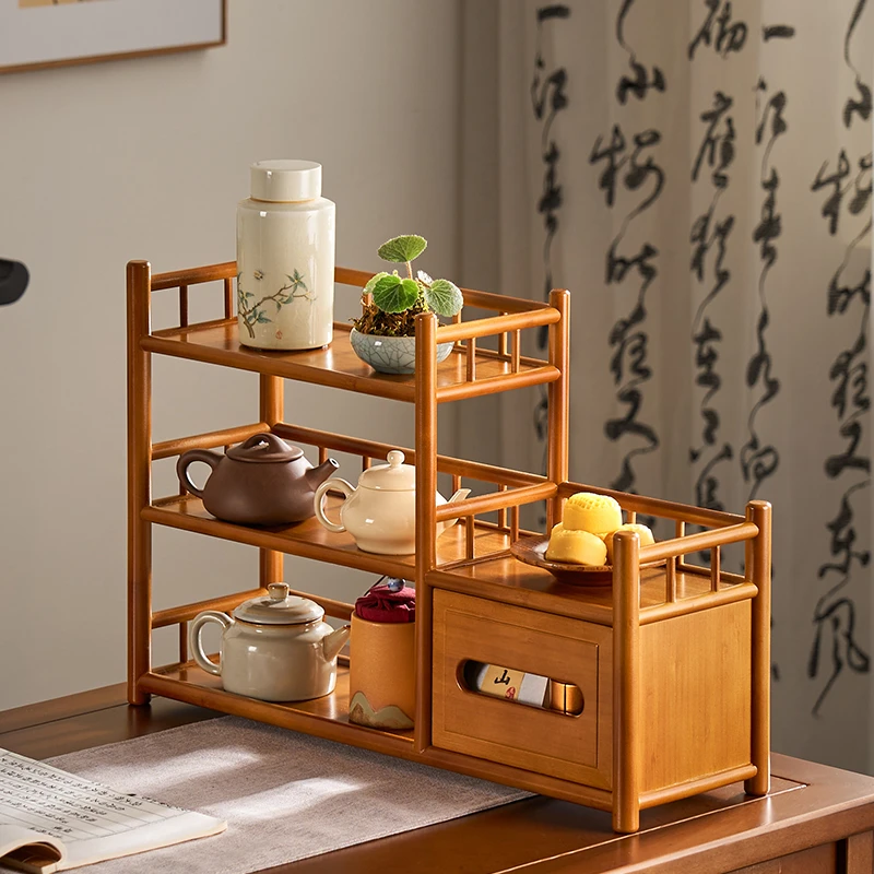 桌面茶壶架小博古架茶杯架子茶具置物架茶室茶桌清禾杯架