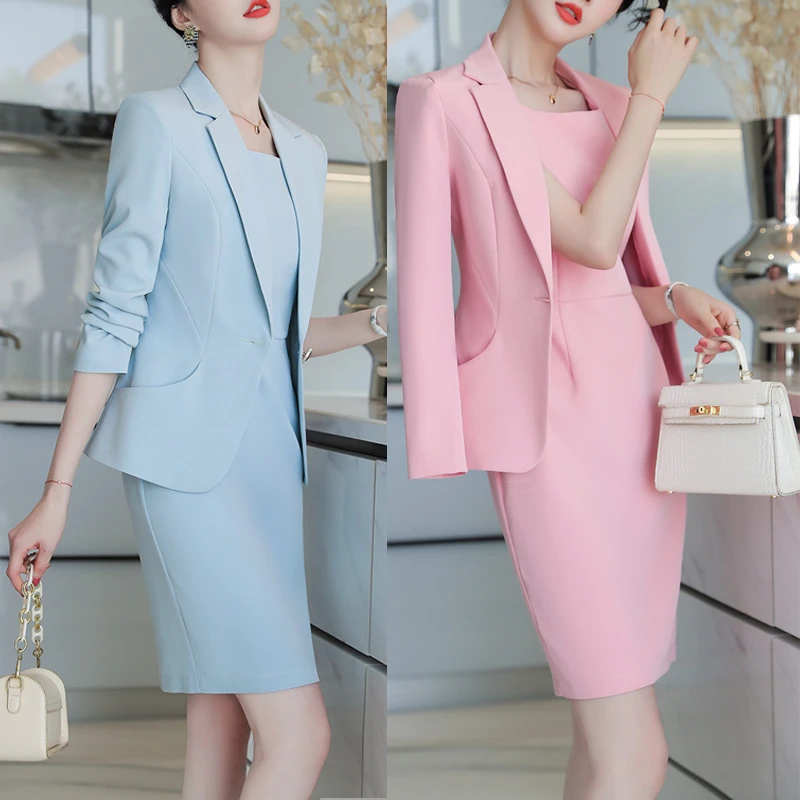 修身免烫职业装女装套装两件套时尚秋冬新款韩范小西装外套连衣裙